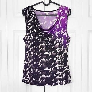 Calvin Klein Flowy Cowl Neck Sleeveless Tank Top Abstract Purple Black Sz Small